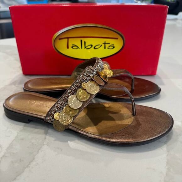 Talbots Shoes - Talbots Leanne Flats Slide Thong Sandals Women’s Size 8M Leather Antique Bronze